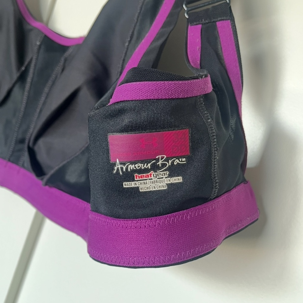 Under Armour Bra HeatGear High Impact Sports Bra Black Purple Size 34DD - Picture 2 of 7